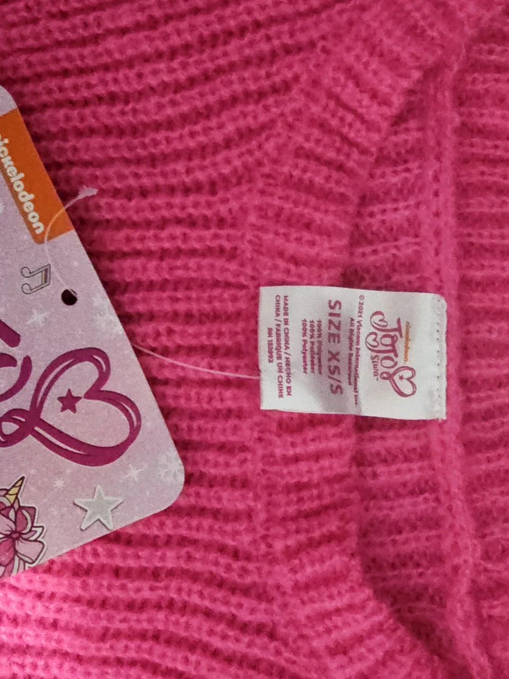 JoJo Siwa Hot Pink Ribbed Crewneck Sweater with Dog Patch